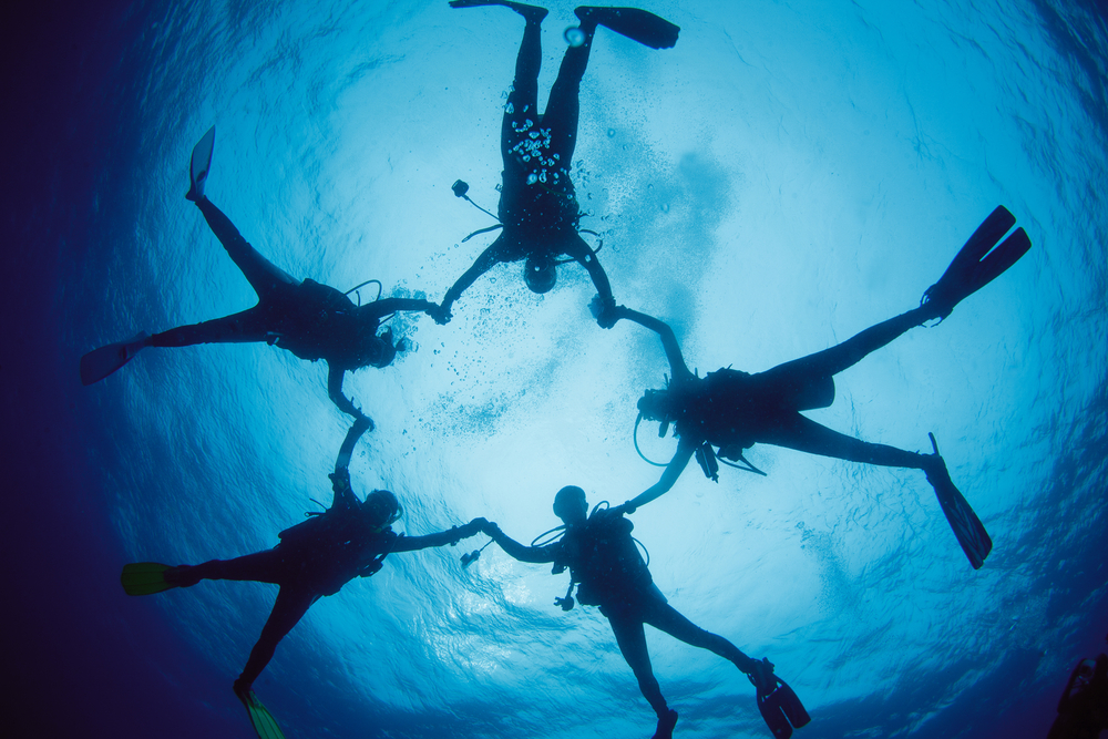 best scuba diving portraits divers holding hands in a circle