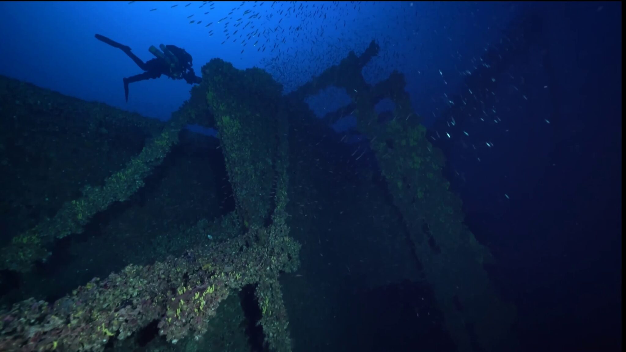 A diver exploring the Britannic, a deep shipwreck in Greece and one of the best places to visit in 2023 for technical diving