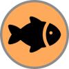 a fish represented in an orange circle