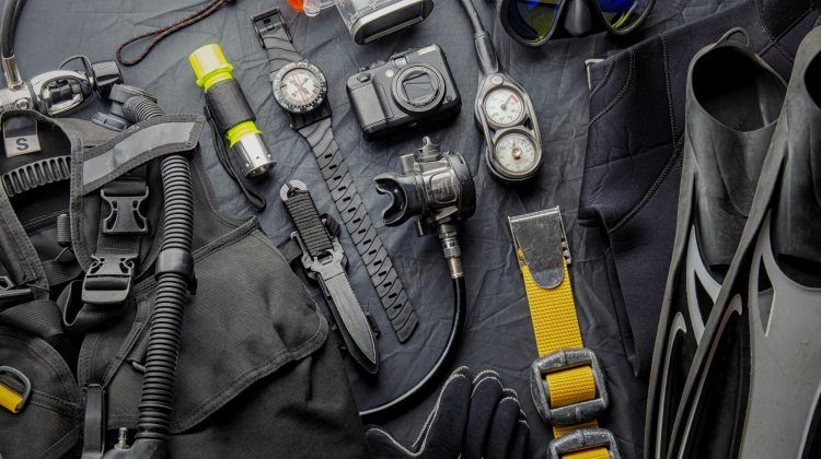 scuba diving gear laid out shutterstock image