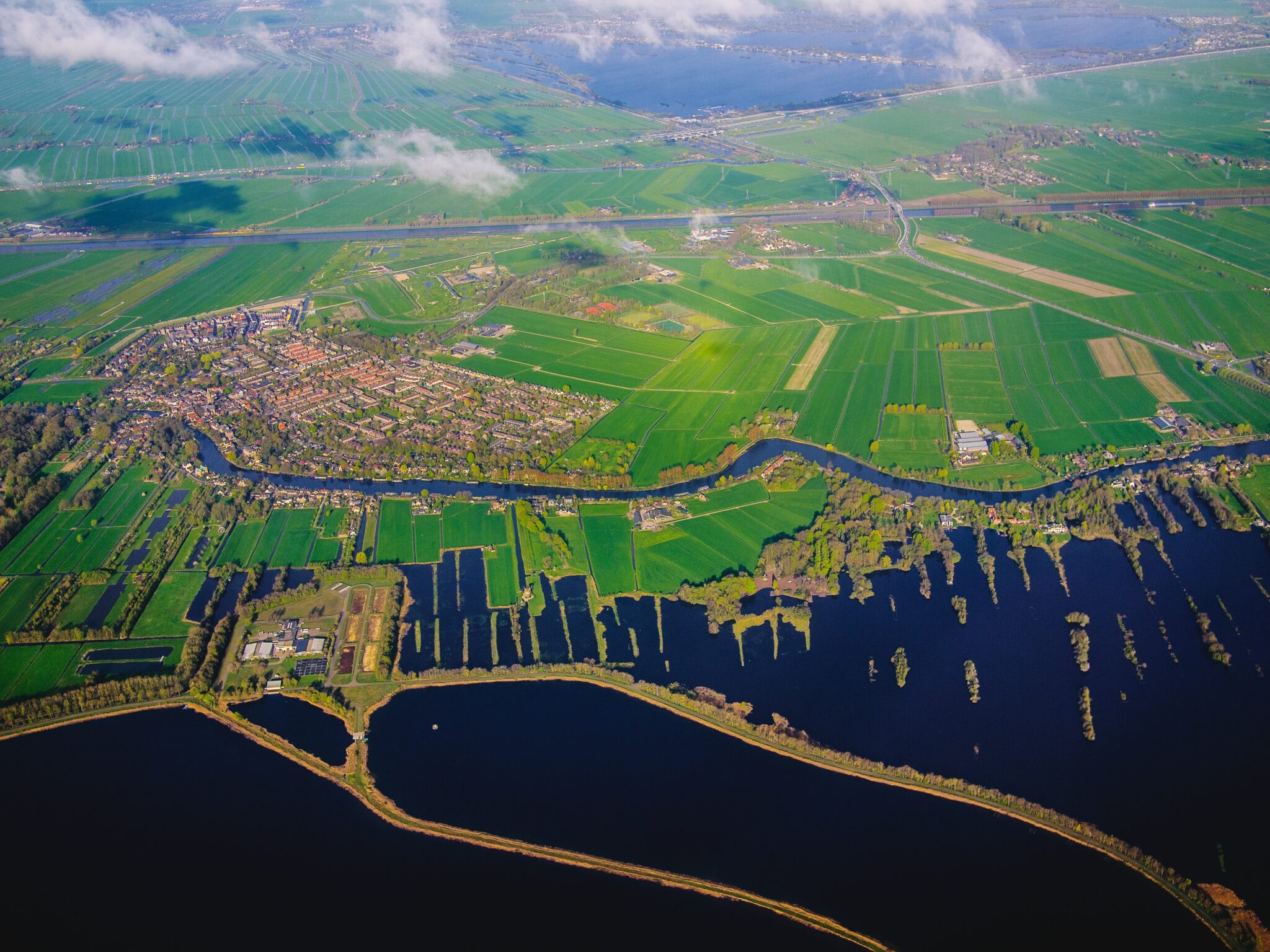 Areal shot of Vinkeveense Plassen, one of the top scuba diving spots in the Netherlands