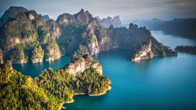 Scenic mountains on the lake in Khao Sok National Park