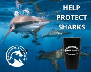 an advertisement for the PADI AWARE tumbler that you can receive with a donation to AWARE