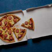 Pizza being delivered.
