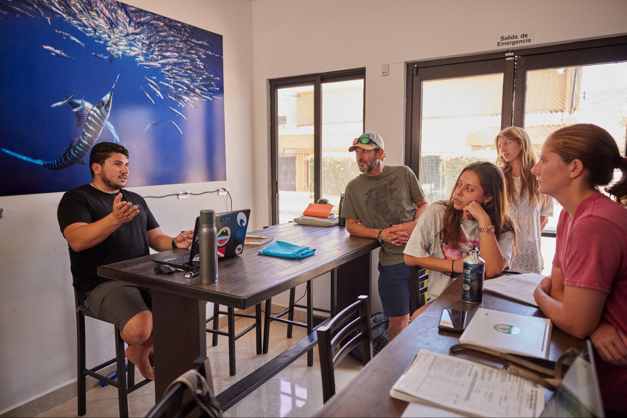 scuba students in a classroom