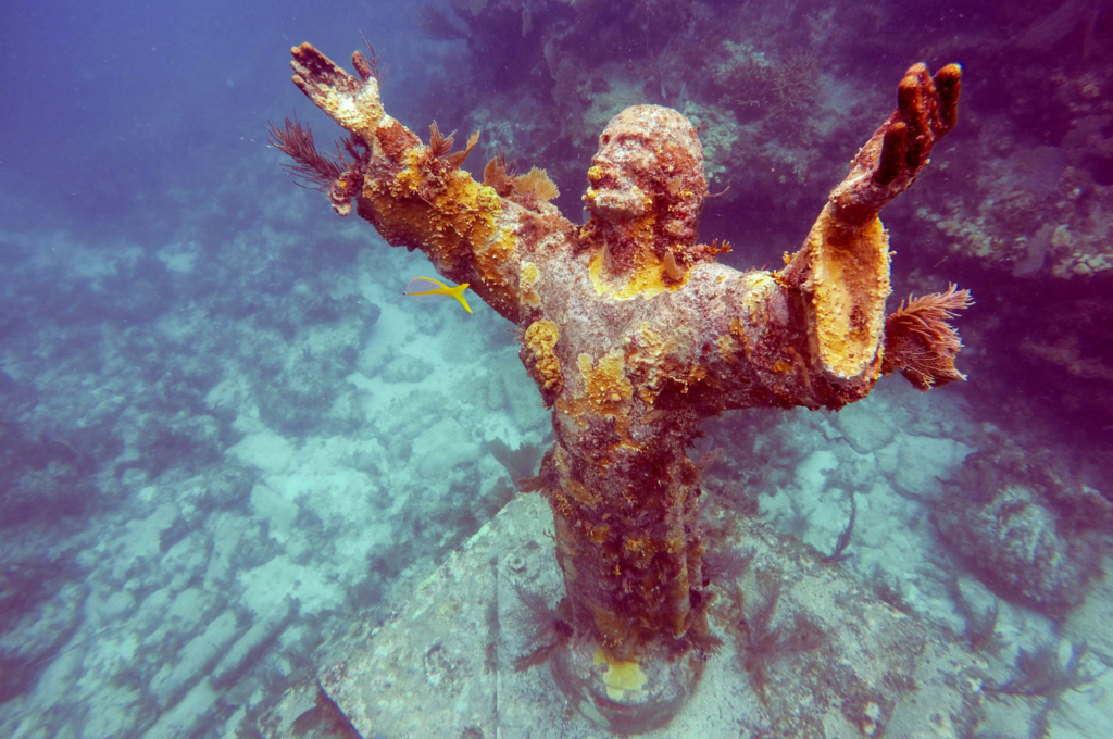 Underwater image of the dive site Christ of the Abyss.