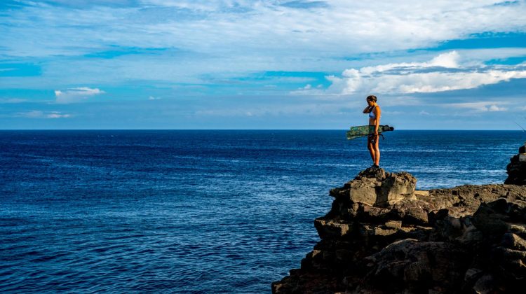 a freediver looks at the ocean while freediving in the usa