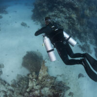 A technical diver underwater