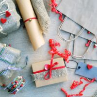 gifts wrapped in fabric, environmentally friendly wrapping paper