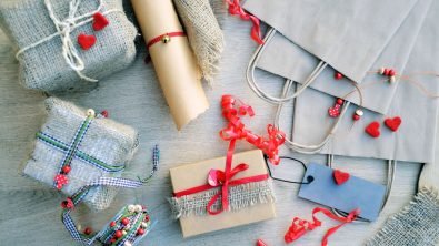 gifts wrapped in fabric, environmentally friendly wrapping paper