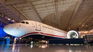 Charlotte, NC/USA - January 12th, 2019: US Airways flight 1549 on display in the Carolina Aviation Museum.