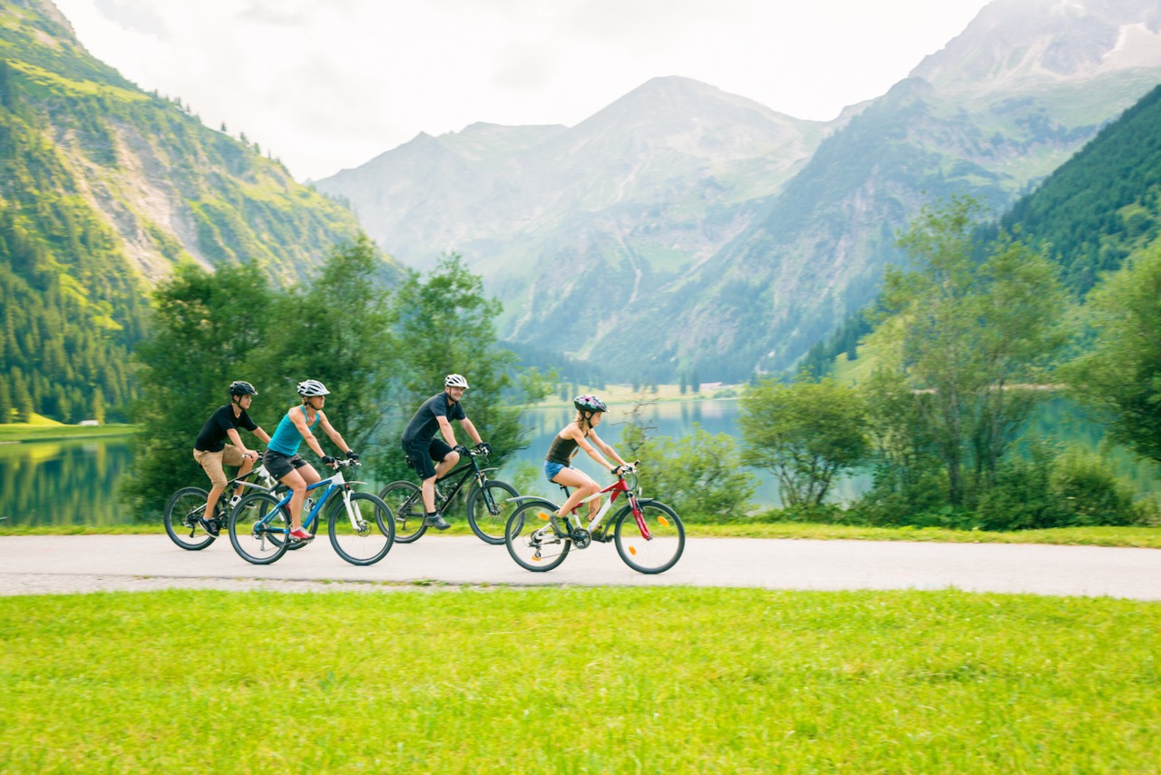 Family Of Four Cycling in Austria