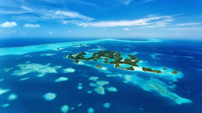 Image of small islands in Asia Pacific from the sky