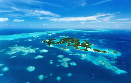 Image of small islands in Asia Pacific from the sky