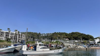 アオリイカ産卵床を運ぶ漁船