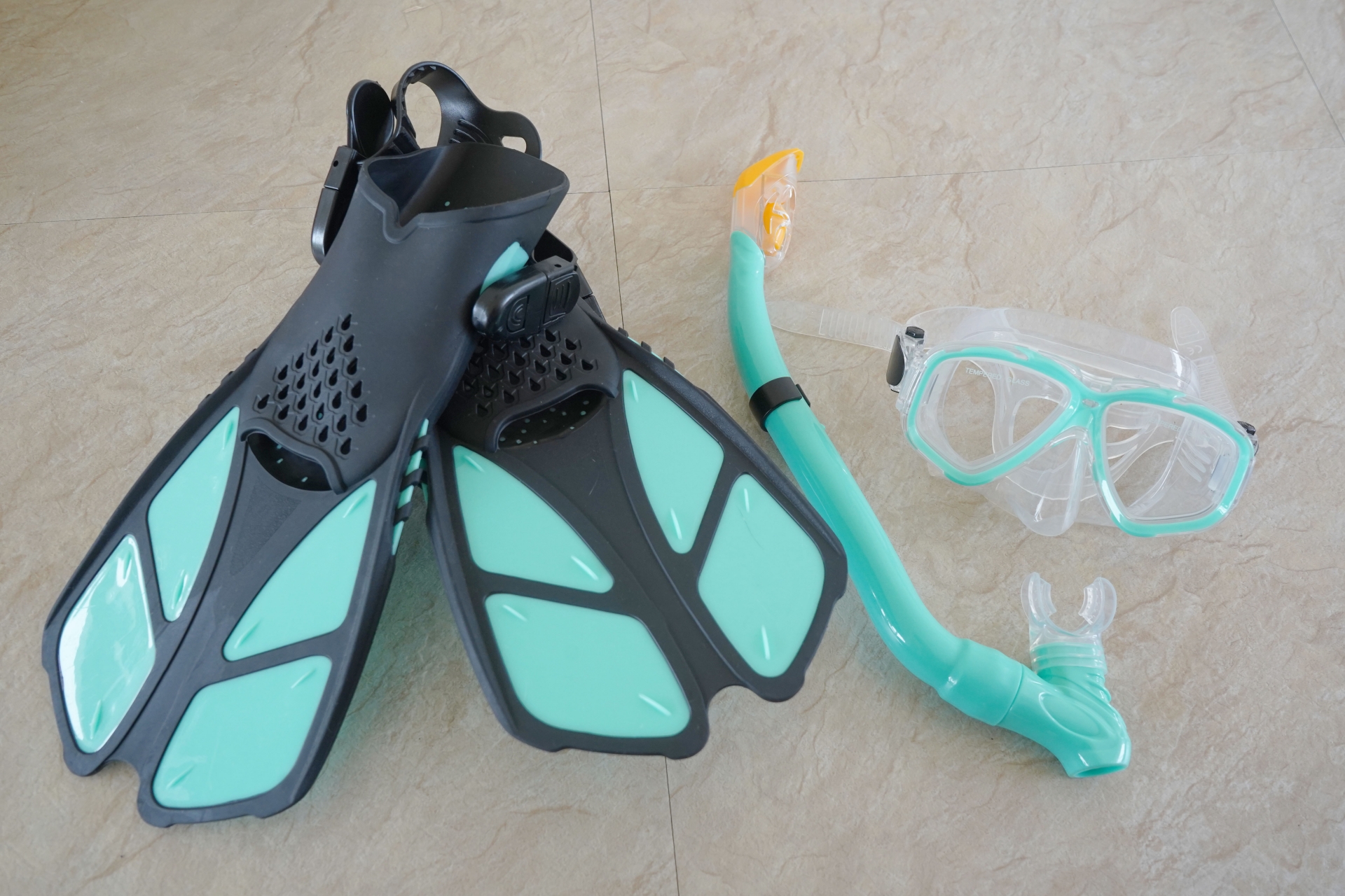 mask, snorkel and fins  for snorkelling