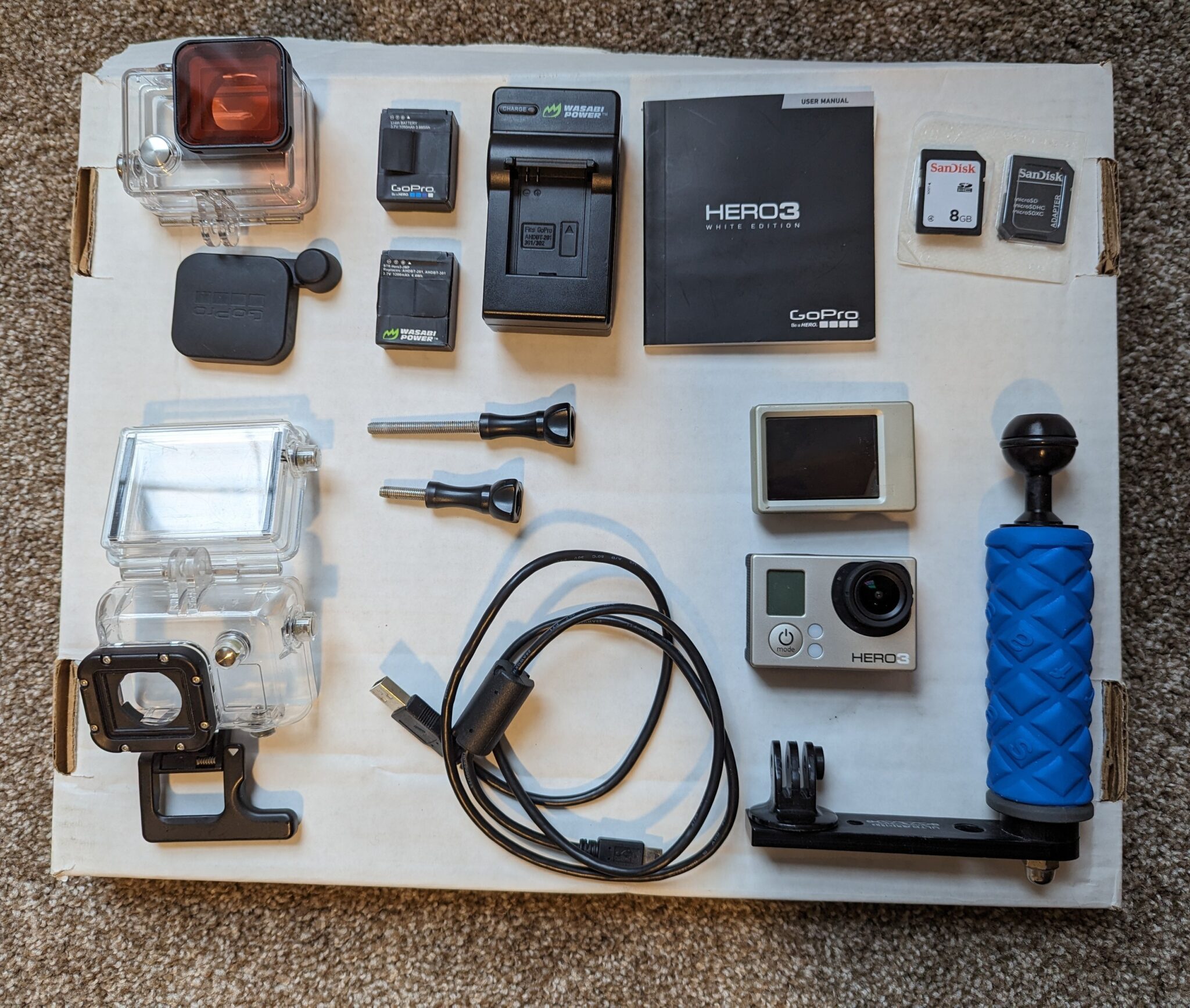 A collection of GoPro underwater camera equipment