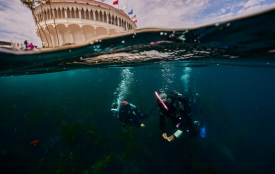 two divers explore casino point in California