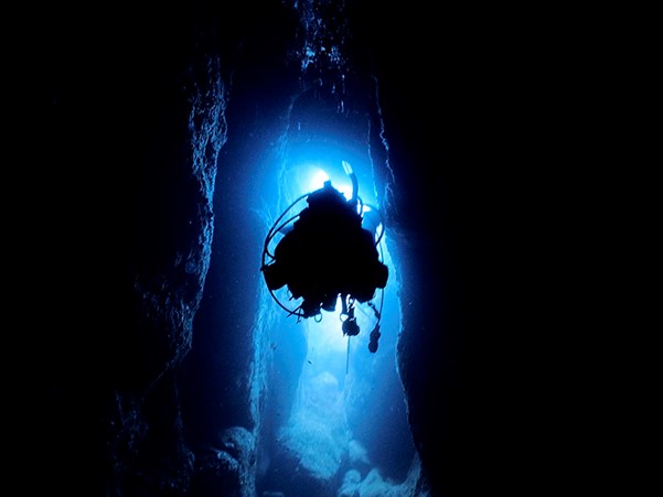 Diver in the cave at Shirasaki