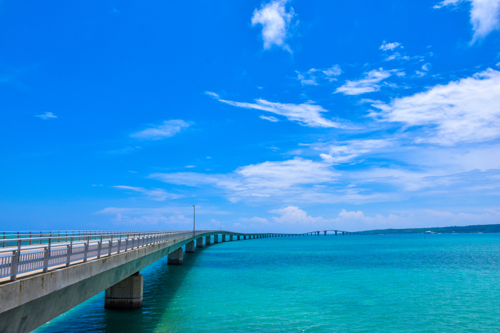 Miyakojima Island Bridge and Ocean with blue sky