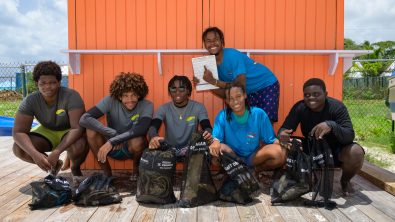 Six teenage children in Barbados complete a PADI AWARE Dive Against Debris after taking part in the Water Awareness Program
