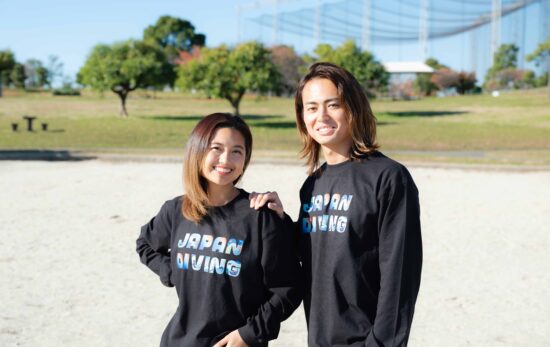 two models wearing padi gear 'Japan DIving' long sleeves t shirt