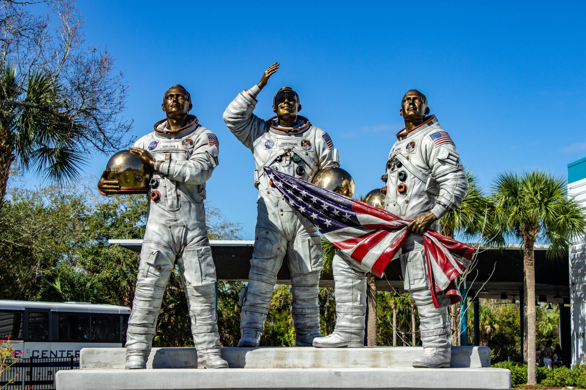 The Kennedy Space Center, Florida Statues of astronauts at the Kennedy Space Center in Orlando, Florida, one of the best destinations for nondivers and divers