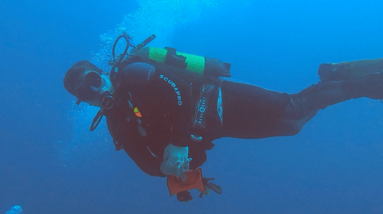PADI AmbassaDiver Joe Bilbow pictured underwater