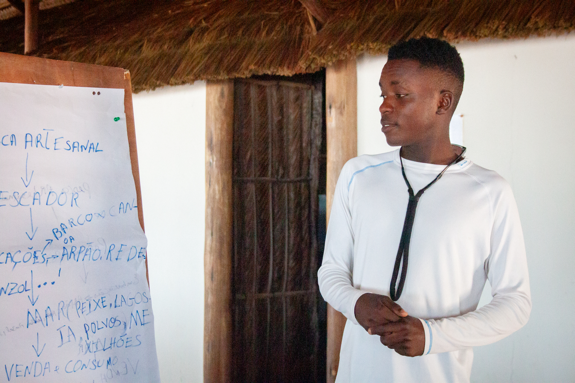 ماريو جيمو غيلامبا يقف بجانب لوحة شرح