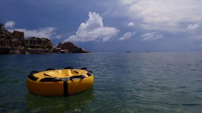 Freediving buoy floating in the ocean