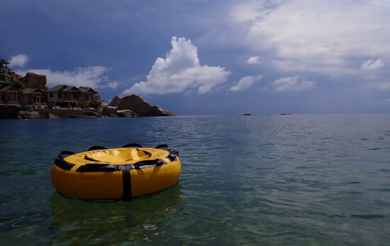 Freediving buoy floating in the ocean