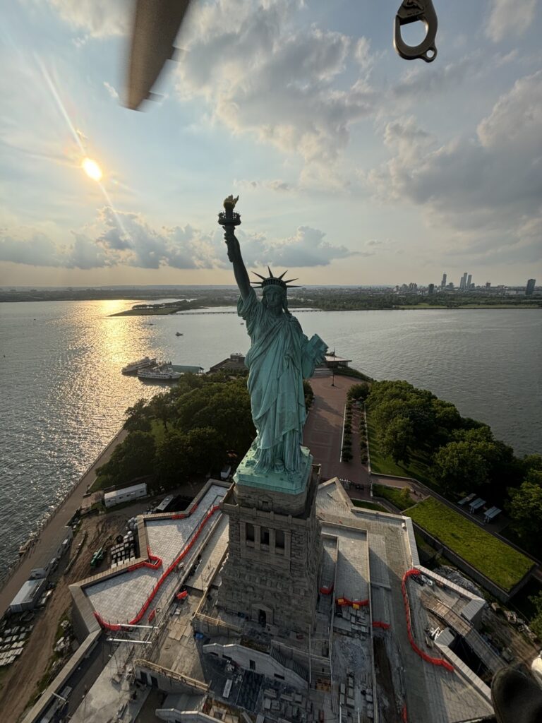 The Statue of Liberty photographed by a member of the NYPD Scuba Team from the air