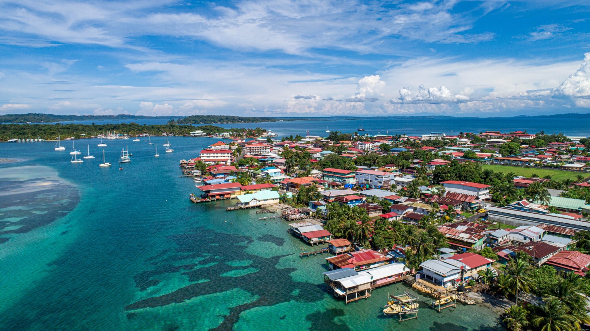 Aerial view of a town in Bocas del Toro, Panama