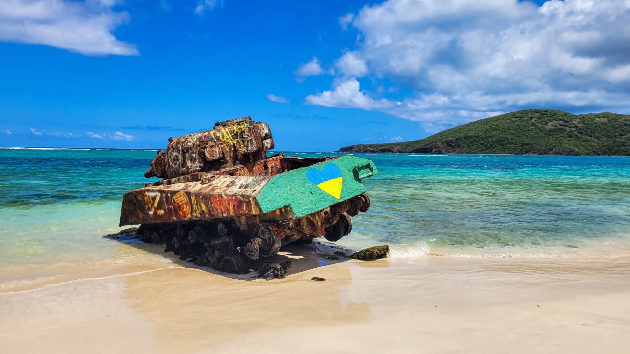 A tank on the shoreline of on Flamenco beach in Culebra, Puerto Rico