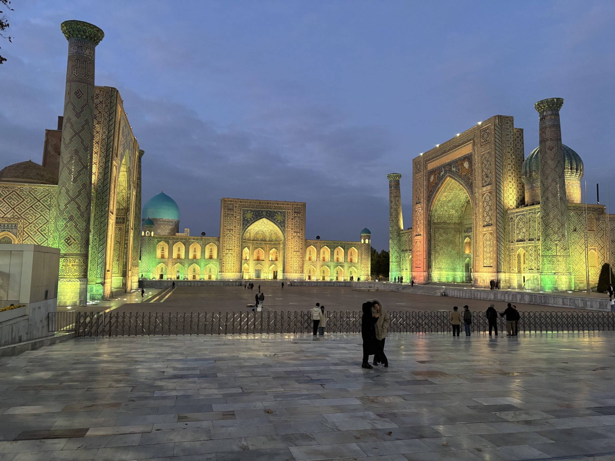 Registan Square in Samarkand, Uzbekistan, at night