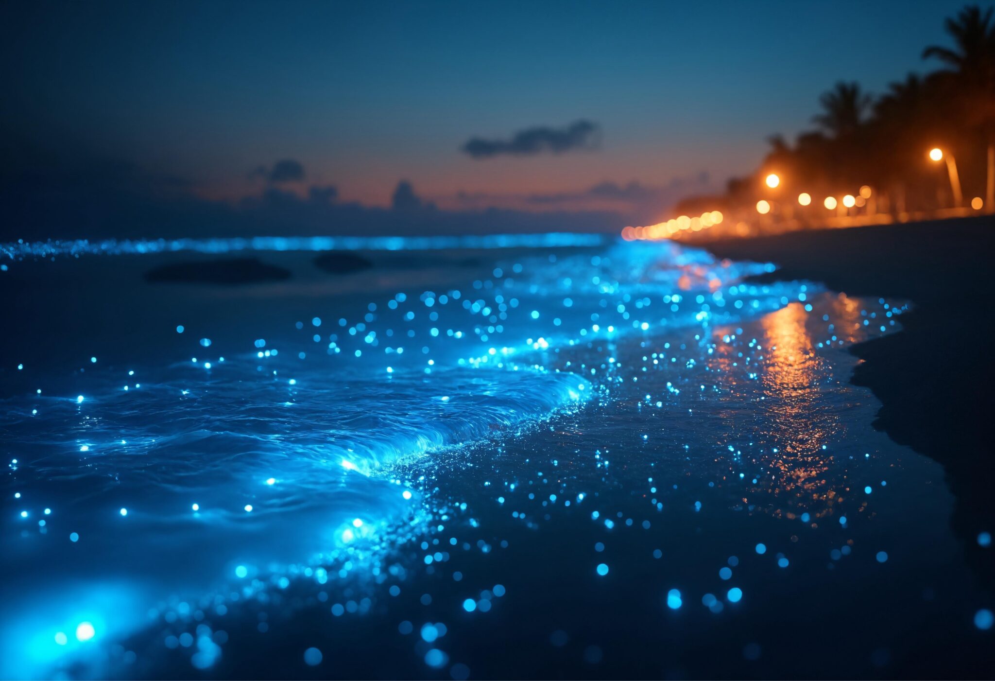 bioluminescence beach blue