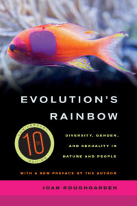 Cover of a book by Joan Roughgarden showing an orange male squarespot anthias