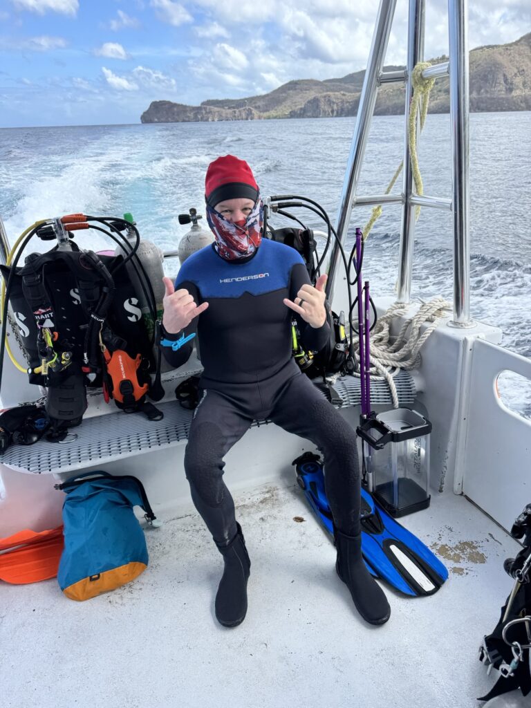 Curt Tomlinson, winner of the 2025 MSD Challenge, on a dive boat