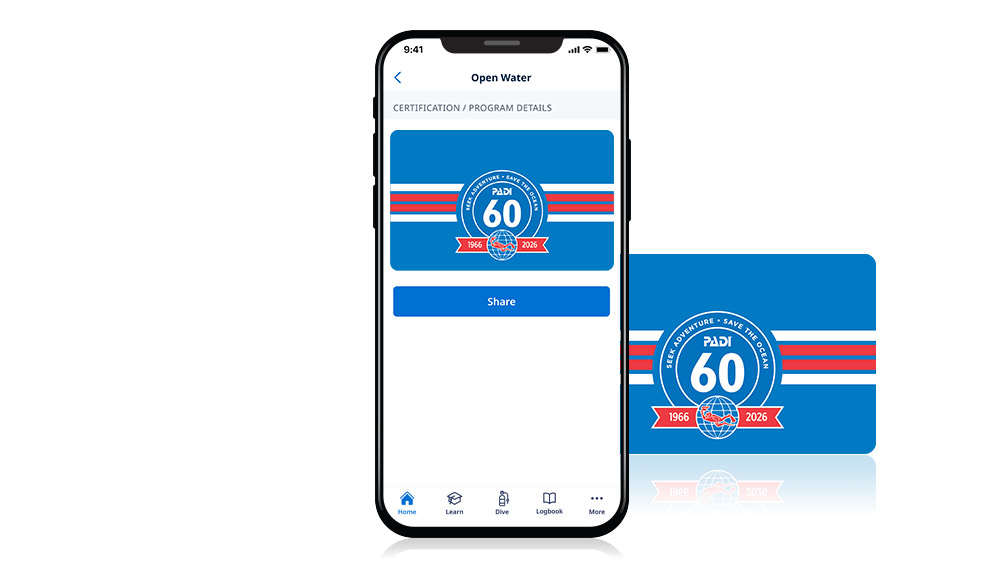 padi's retro 60th anniversary certification card - standard blue and eCard