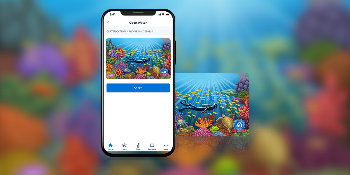 Among the Coral Gardens certification card, one of the three illustrated certification cards released for PADI's 60th anniversary in 2026